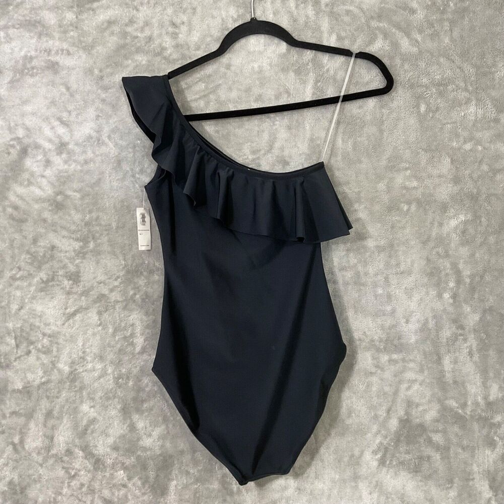 NWT Old Navy One Shoulder 1- piece ruffle Swimsuit women’s  S Black